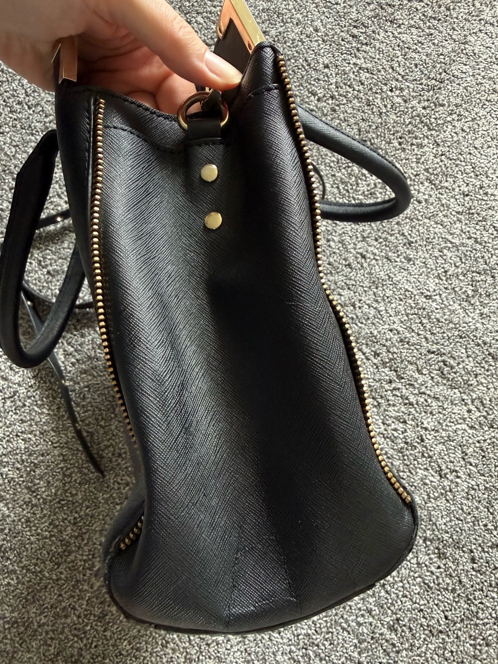 Rebecca Minkoff Amorous Satchel Black Saffiano Leather Gold Crossbody Bag - Picture 11 of 16